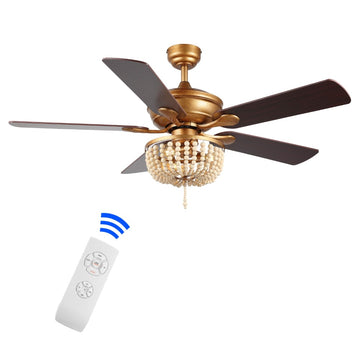 Erin 52" Rustic Farmhouse Iron/Wood Bead Mobile-App/Remote-Controlled LED Ceiling Fan - JONATHAN Y